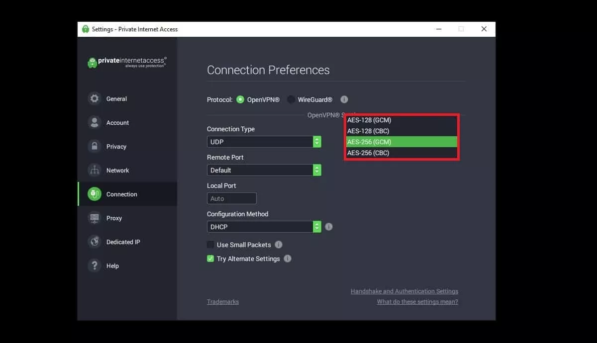 pia offers flexible encryption options to users