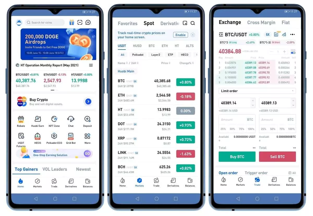 huobi pro mobile app interface