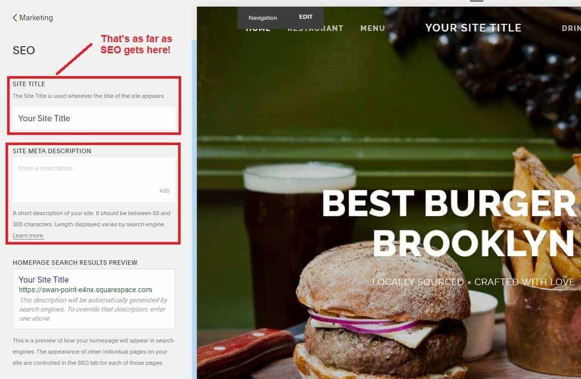 Squarespace limited SEO customizations