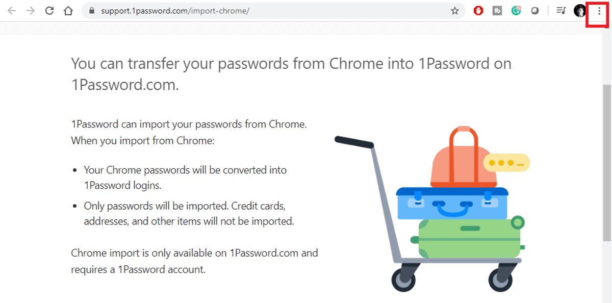 1password import data from chrome by clicking on settings