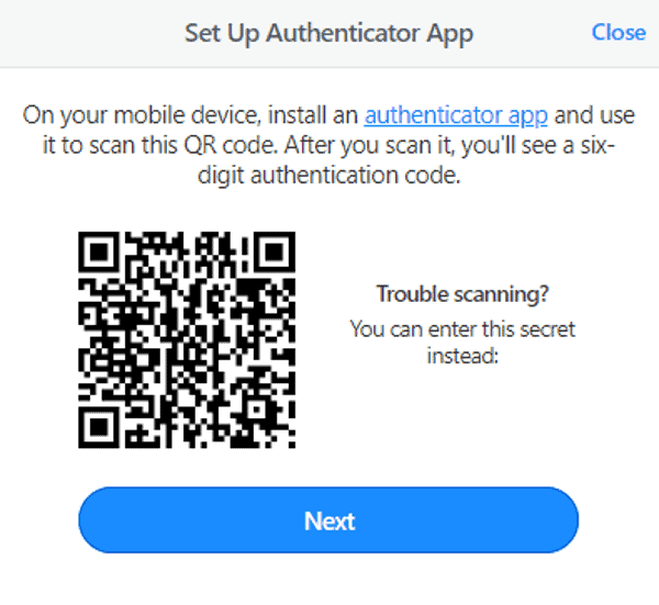 1password use authenticator app to set up 2FA