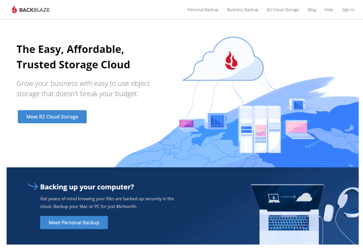 backblaze homepage