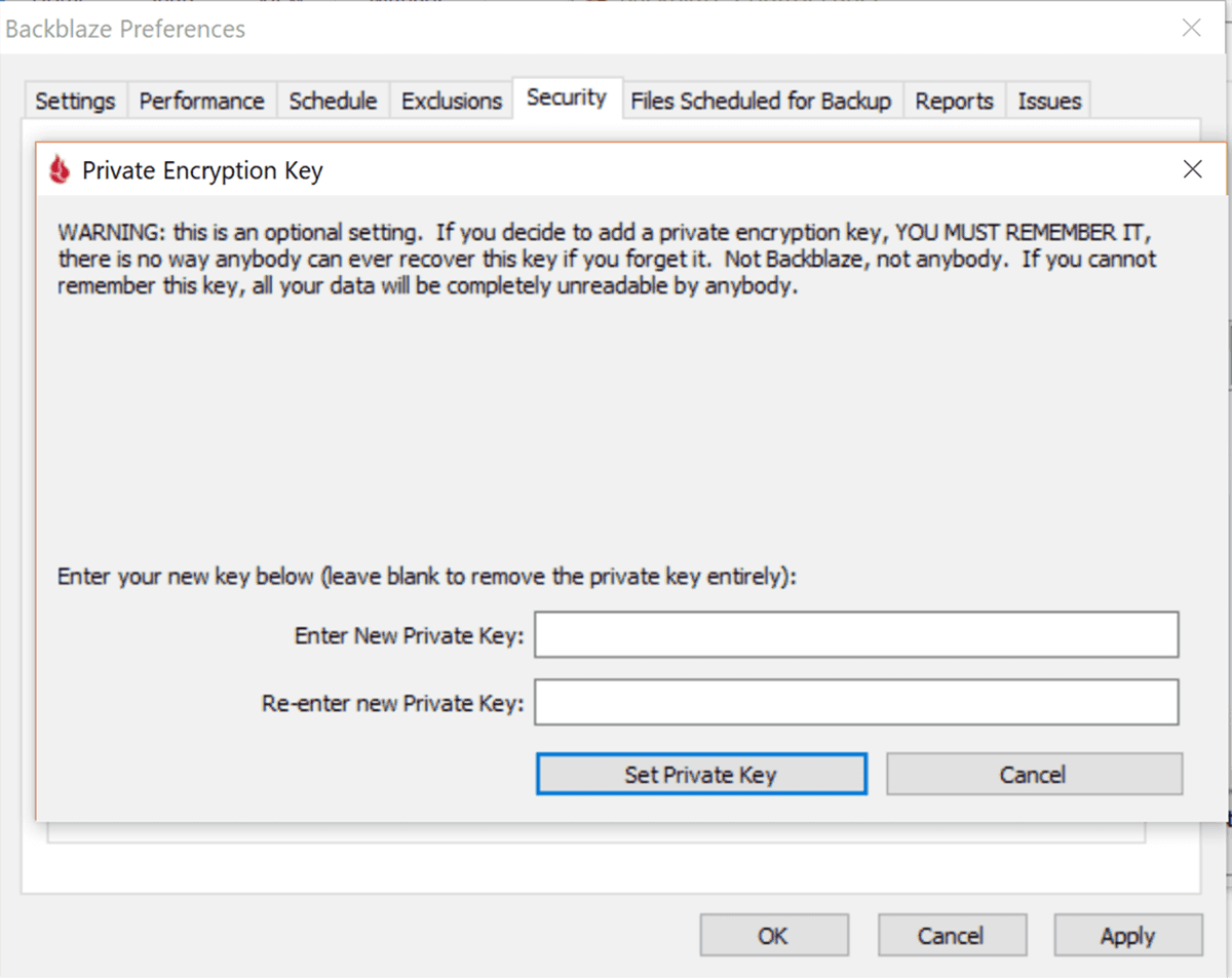 Blackblaze Private Encryption Settings