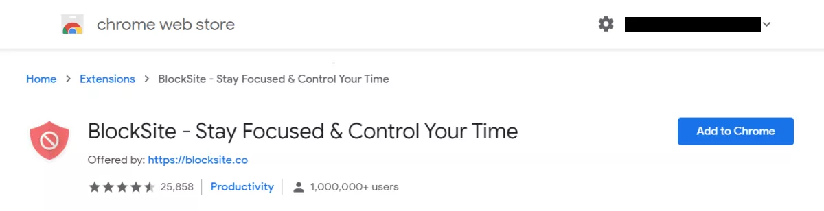 blocksite chrome extension store page 