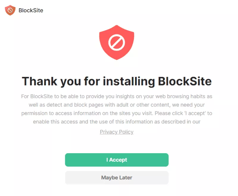 blocksite asks to accept their privacy policy to use the extension