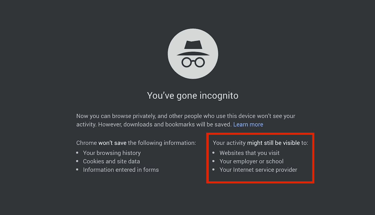 Chrome incognito