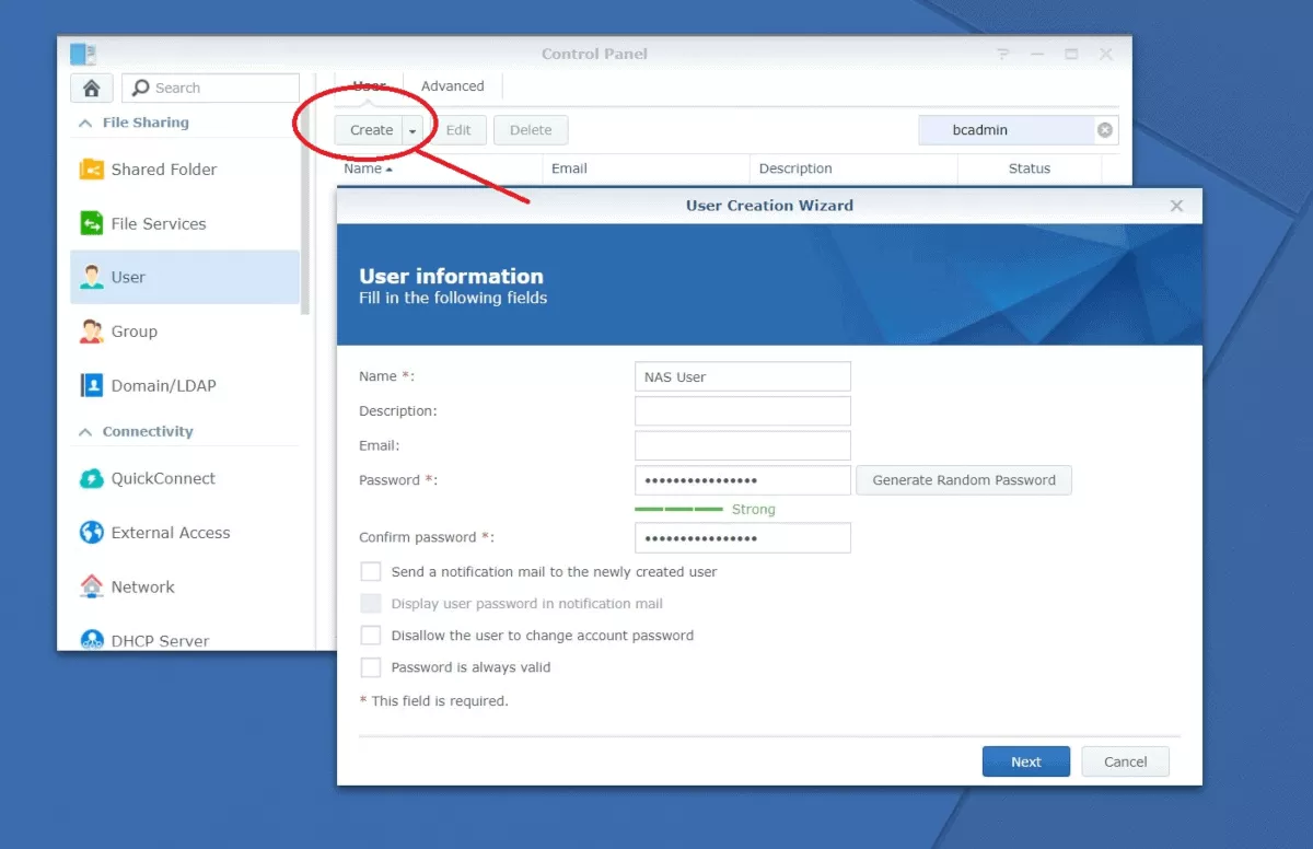 Adding users into the DiskStation Manager