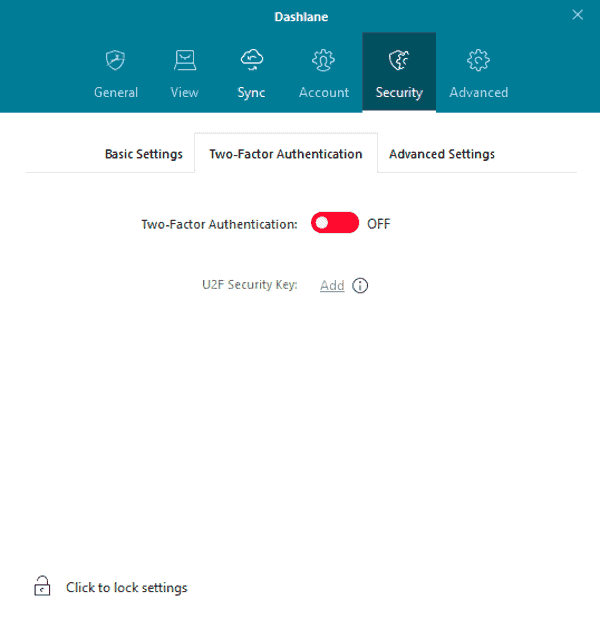 dashlane enabling 2fa setting