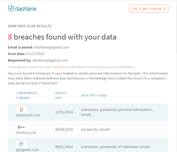 dashlane monitors dark web for leaked information