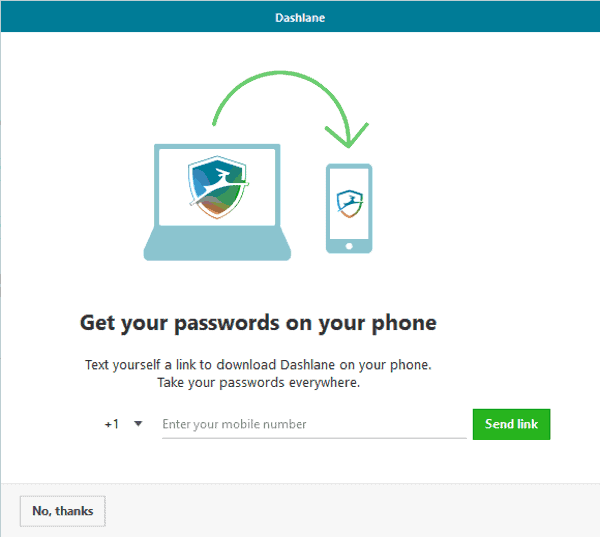 dashlane prompts to download mobile app