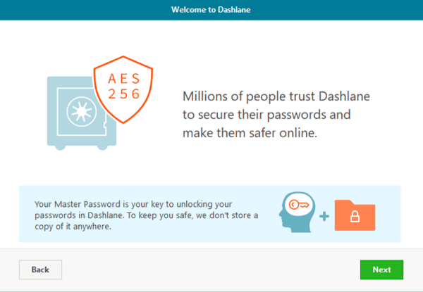 dashlane prompts to set up master password