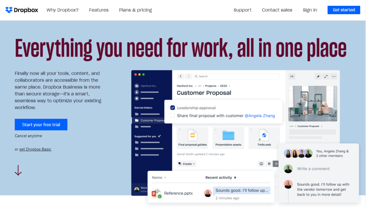 dropbox homepage