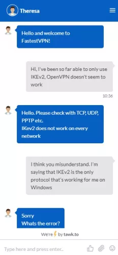 fastestvpn customer support is decent