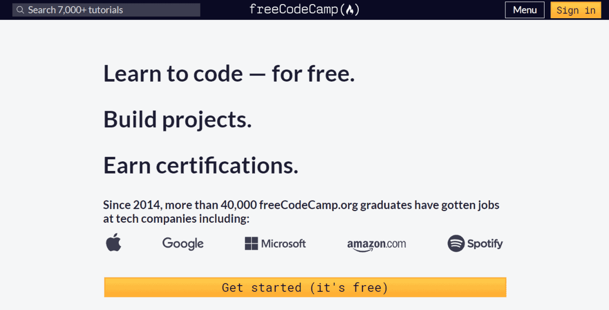 freecodecamp homepage