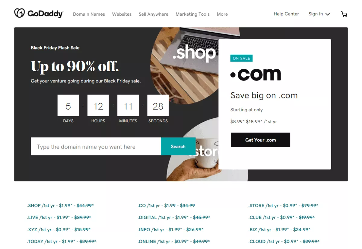 godaddy black friday 2021 90% OFF new domain