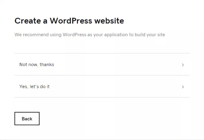 godaddy prompts to install wordpress