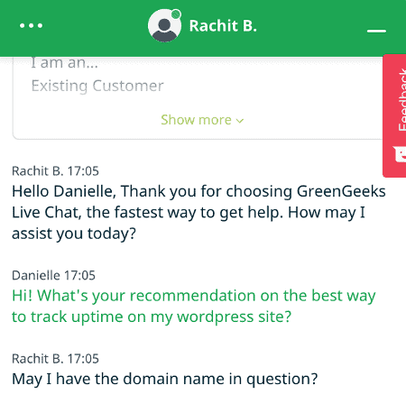 greengeeks live chat support is professional