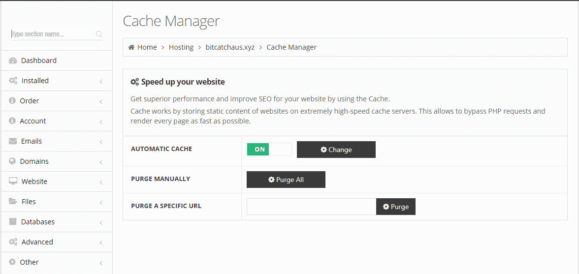 Hostinger Cache Manager Settings