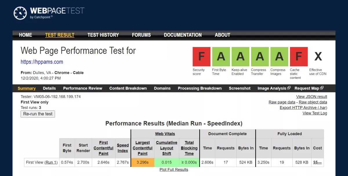 hostpapa amsterdam webpagetest result