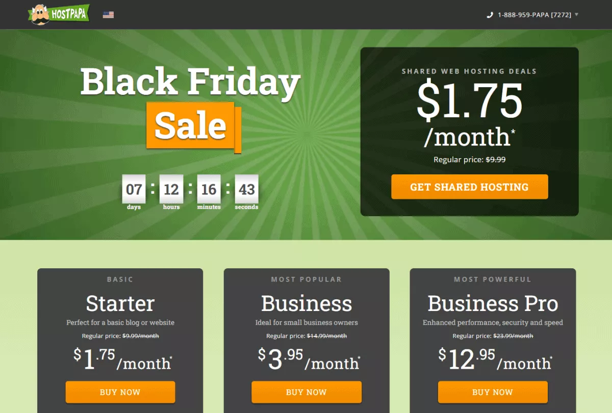 hostpapa black friday 2021 82% off shared hosting