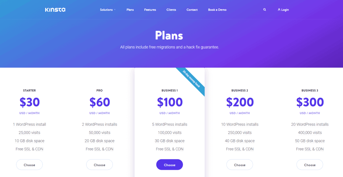 kinsta downsells on their wordpress hosting plan