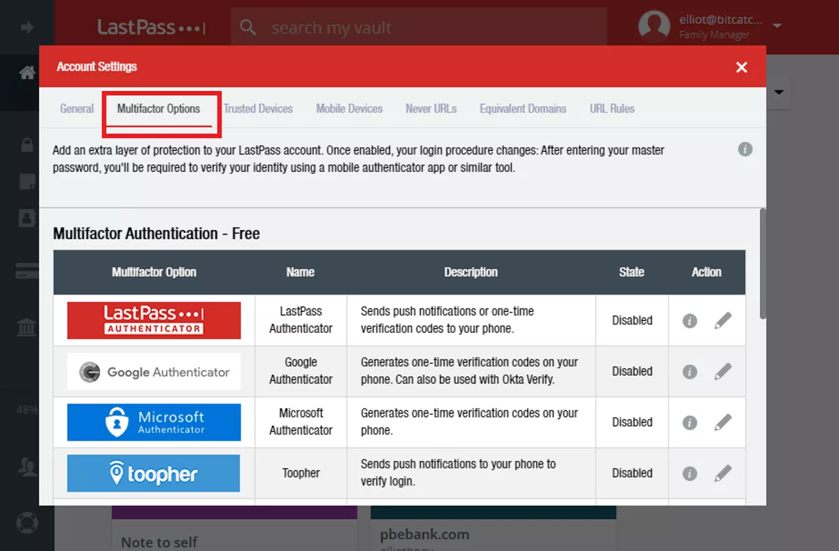 lastpass click multifactor option to set authentication