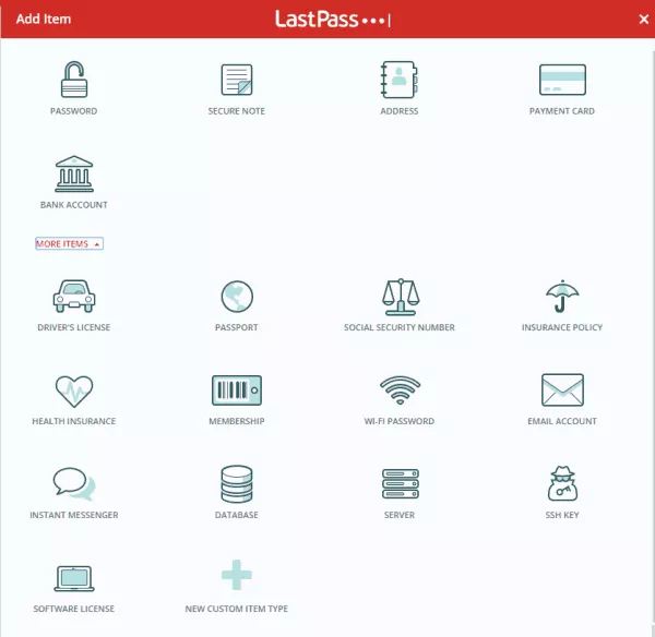 lastpass can store many types of information