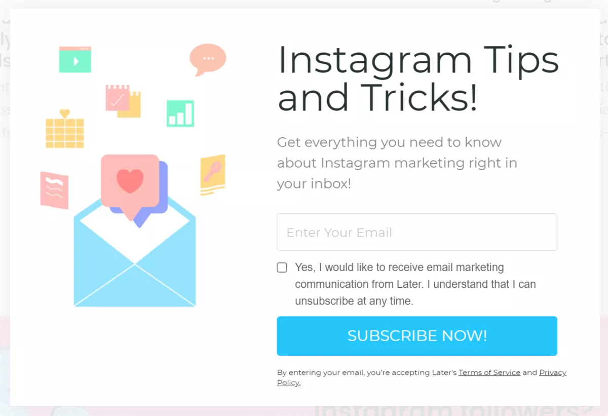 popup signup form in laterdotcom blog