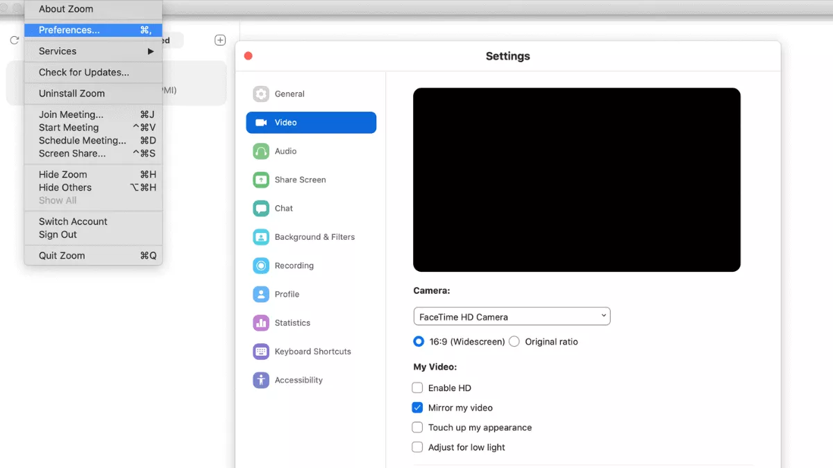 checking camera and mic in zoom on mac