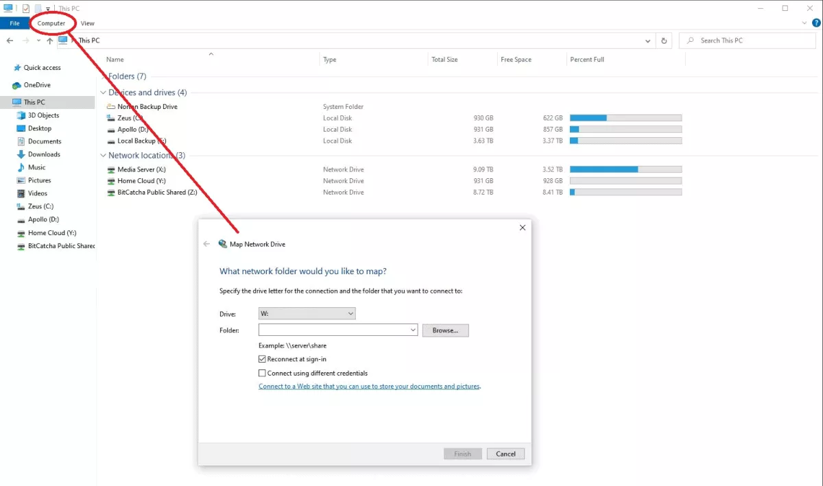 Mapping folders in NAS to device