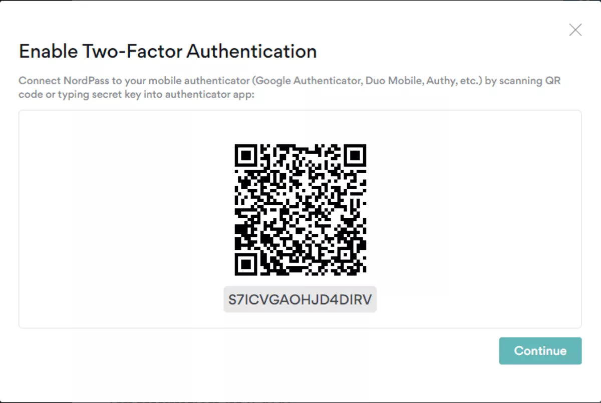 nordpass scan QR code to enable 2fa