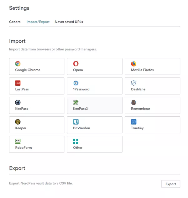 nordpass can import data from browser or password managers