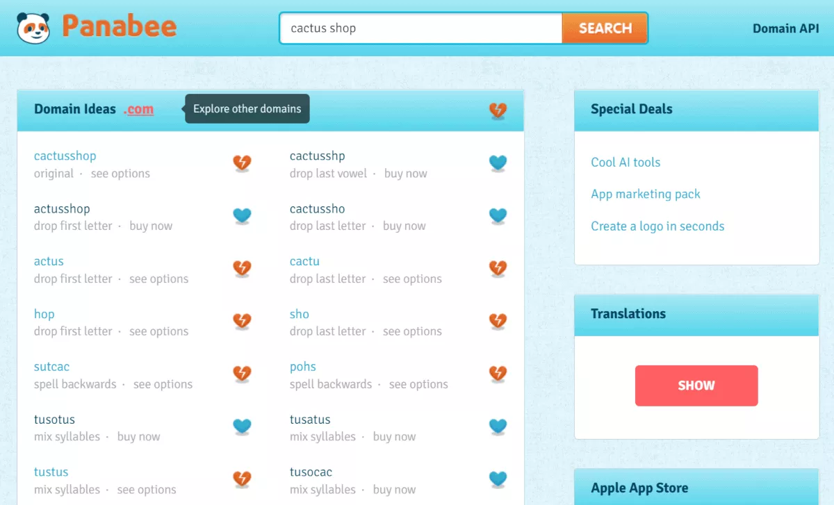 panabee generate name ideas with keyword cactus shop