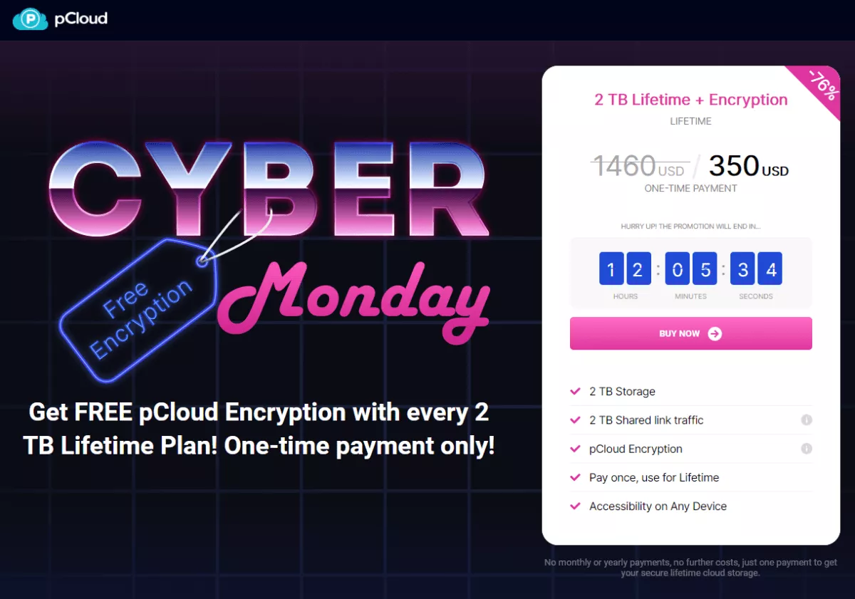 pcloud cyber monday 2021 76% OFF lifetime