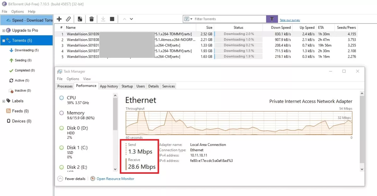 fast torrenting download speed with pia vpn