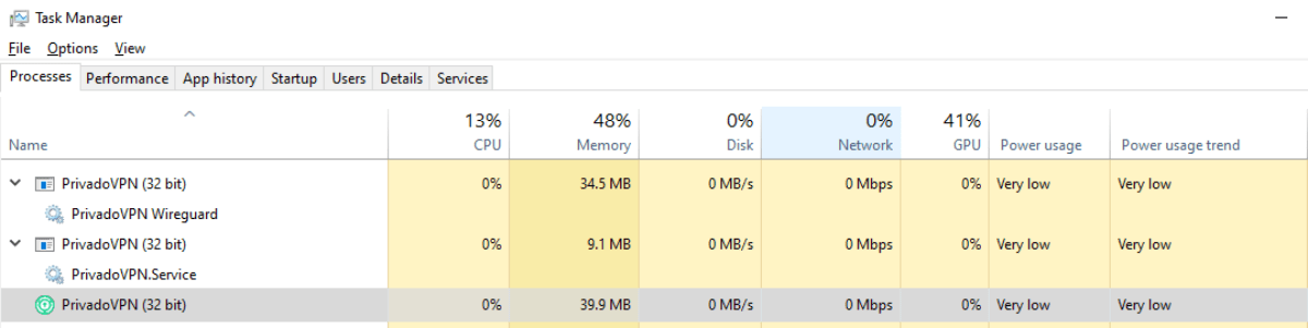 PrivadoVPN app footprint is tiny