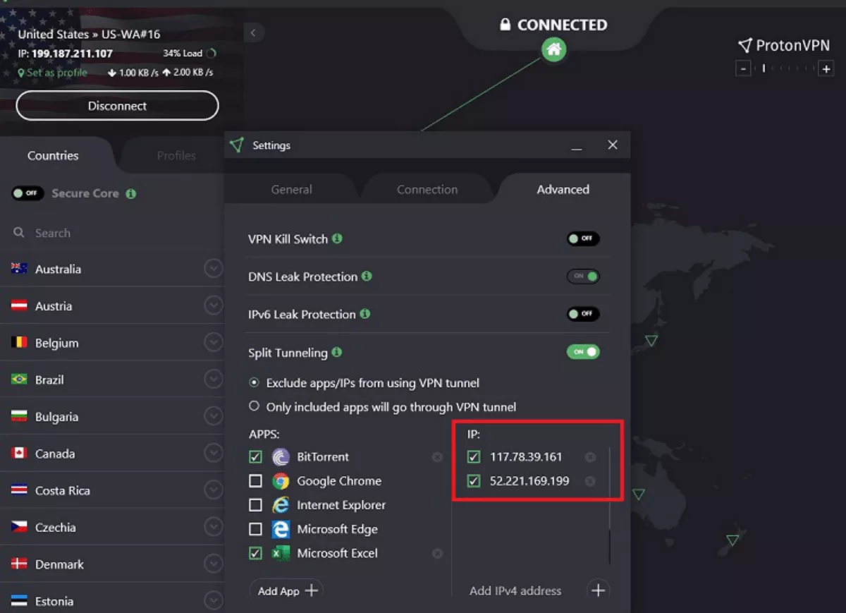 protonvpn split tunneling