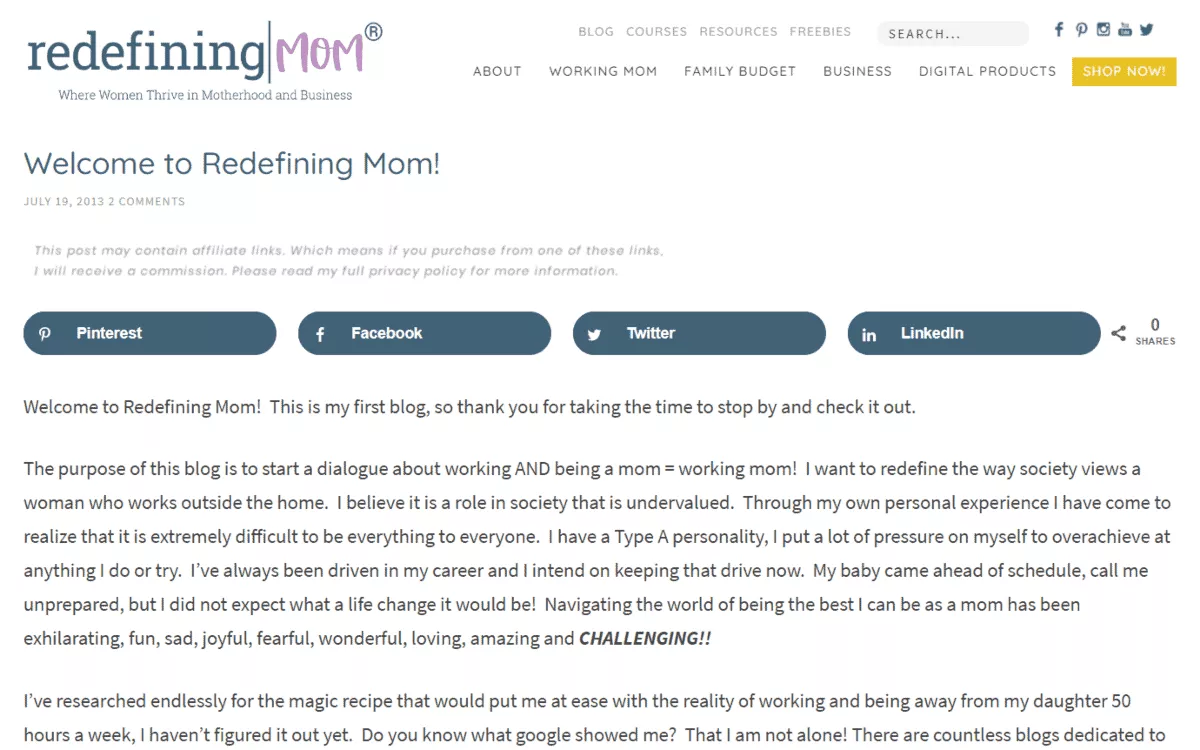 redefining mom first blog post