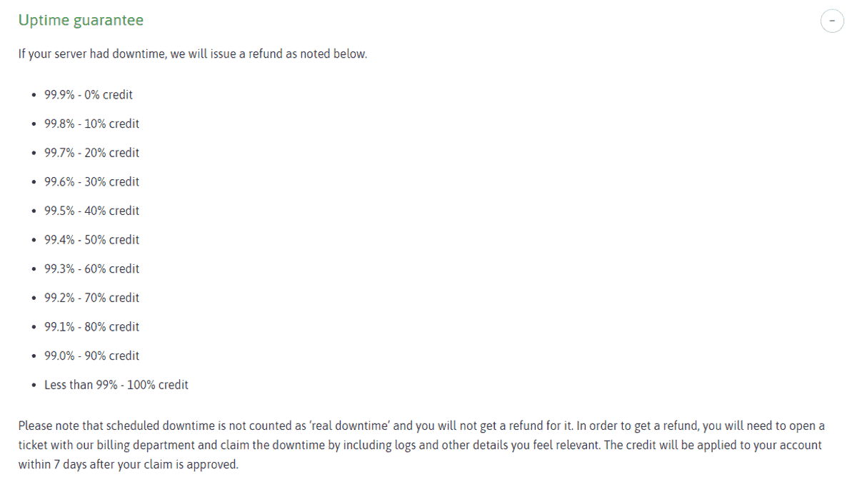 scalahosting refund credit for unexpected downtime