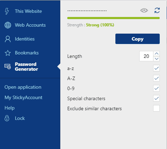 sticky password generator is easily seen in browser extension