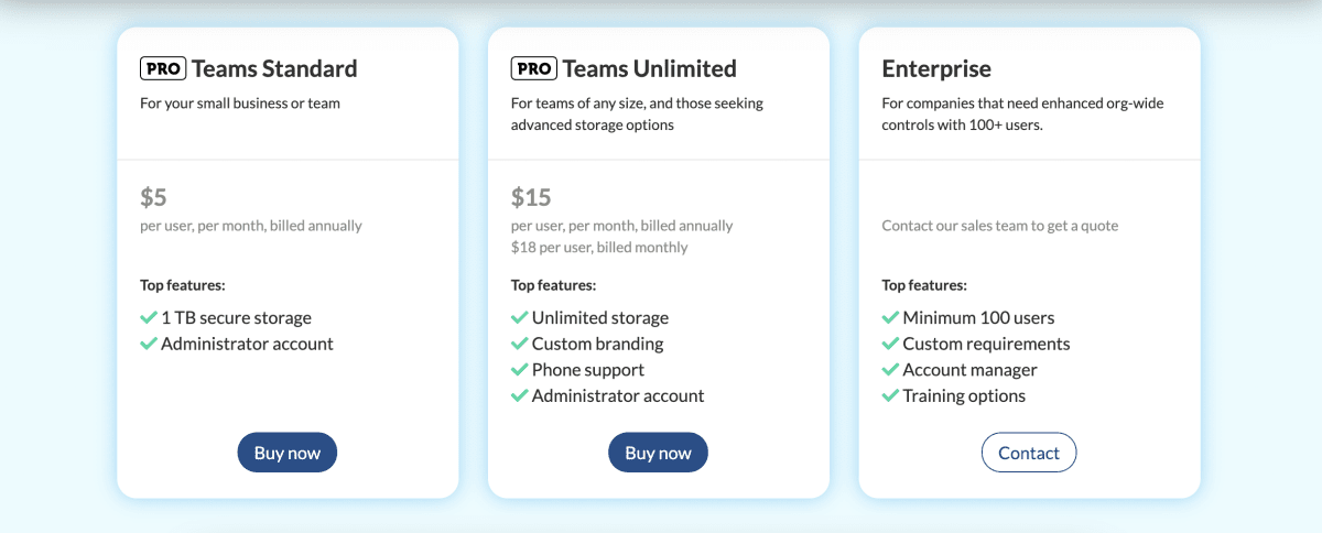 Sync.com Business Plans & Pricing