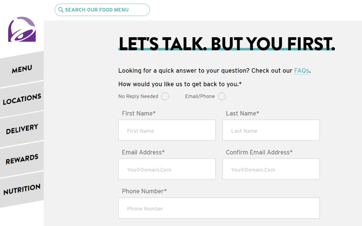 taco bell contact page