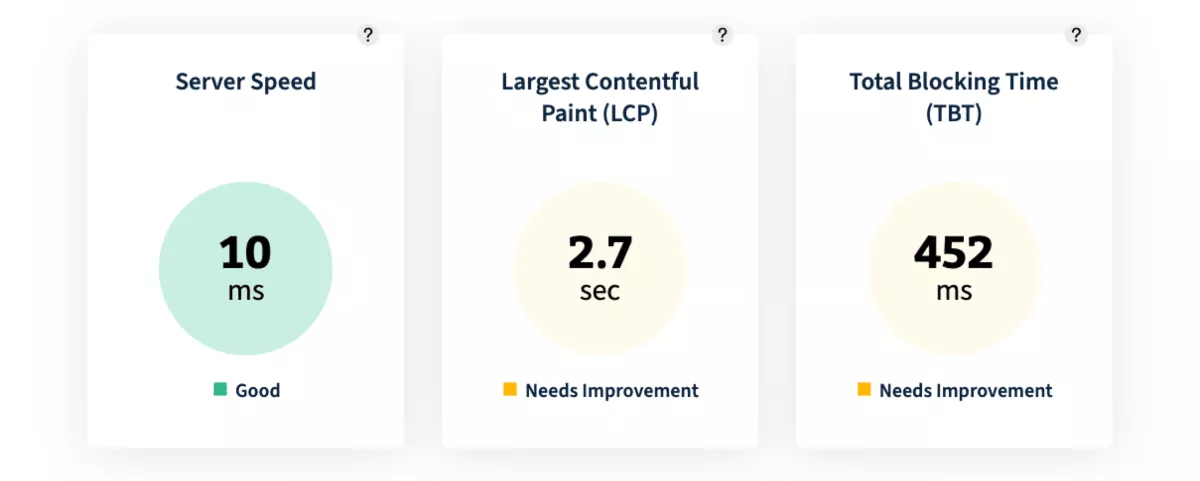 performance are color coded for each metric in the speed test report