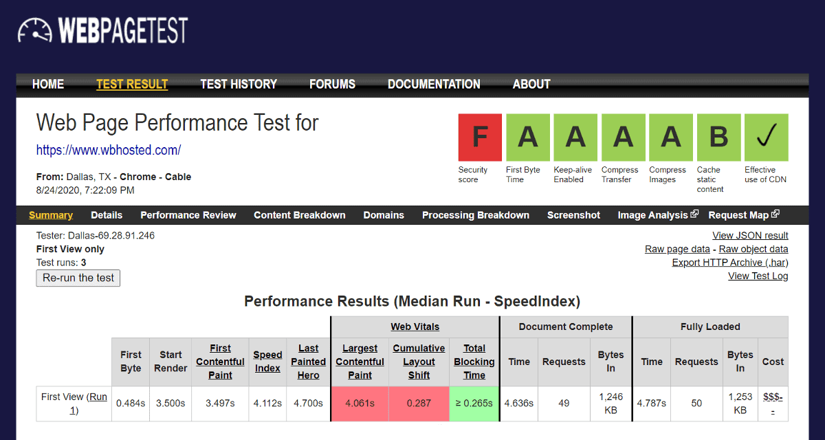 weebly webpagetest