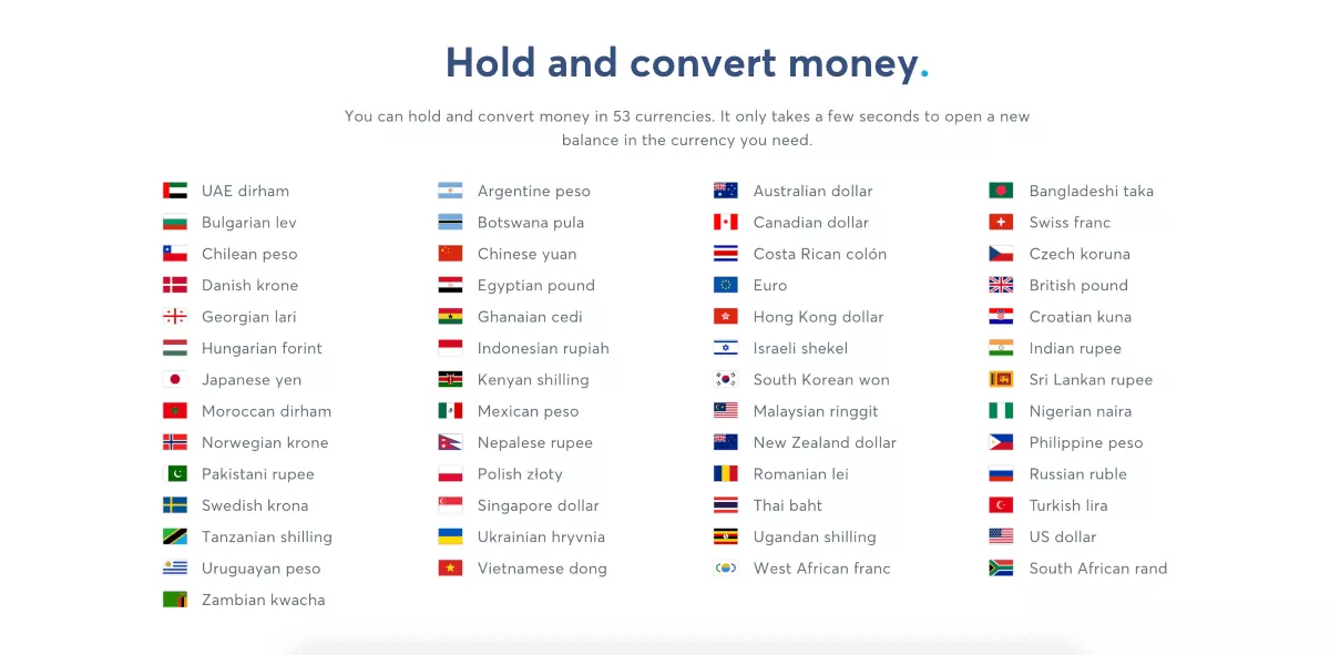 Wise support different currencies