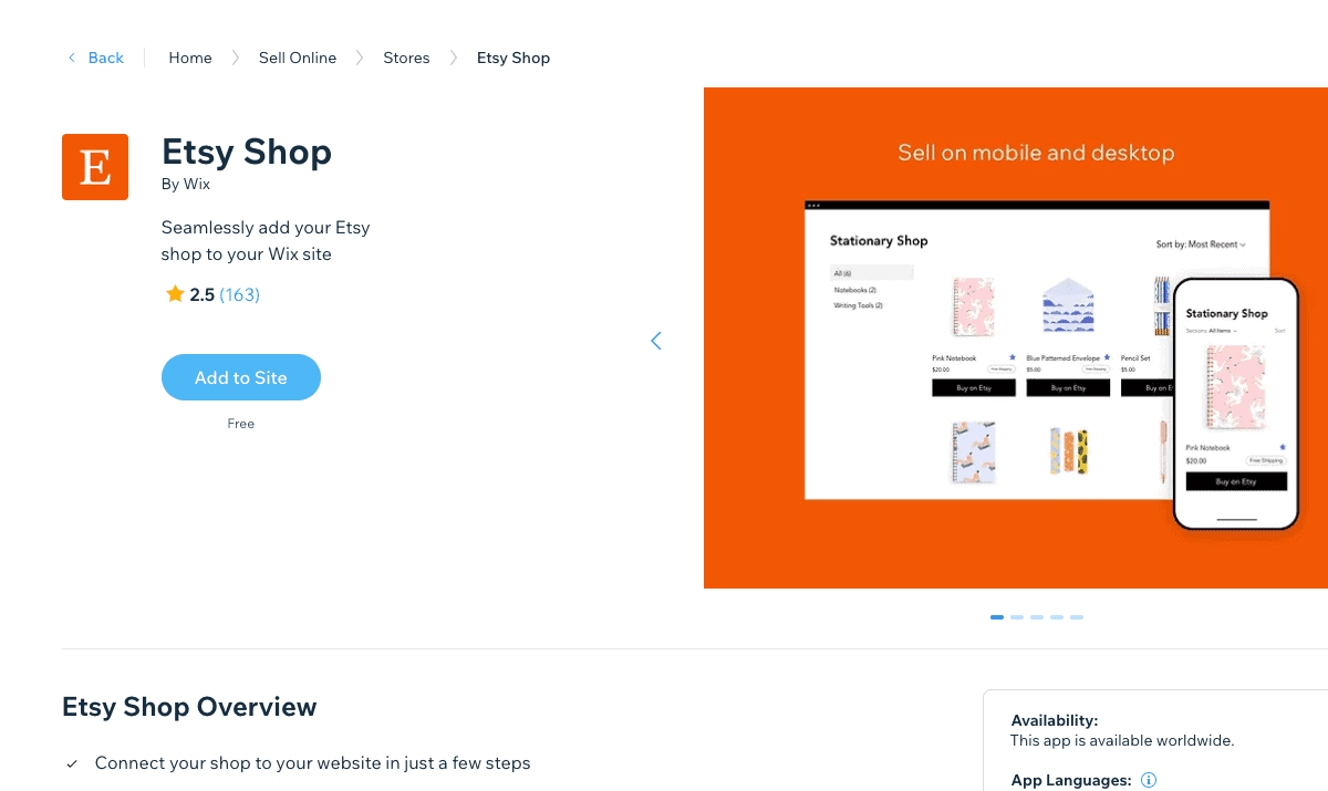 adding etsy to wix site