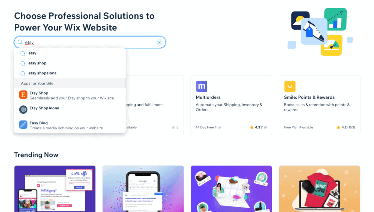 search etsy on wix app market