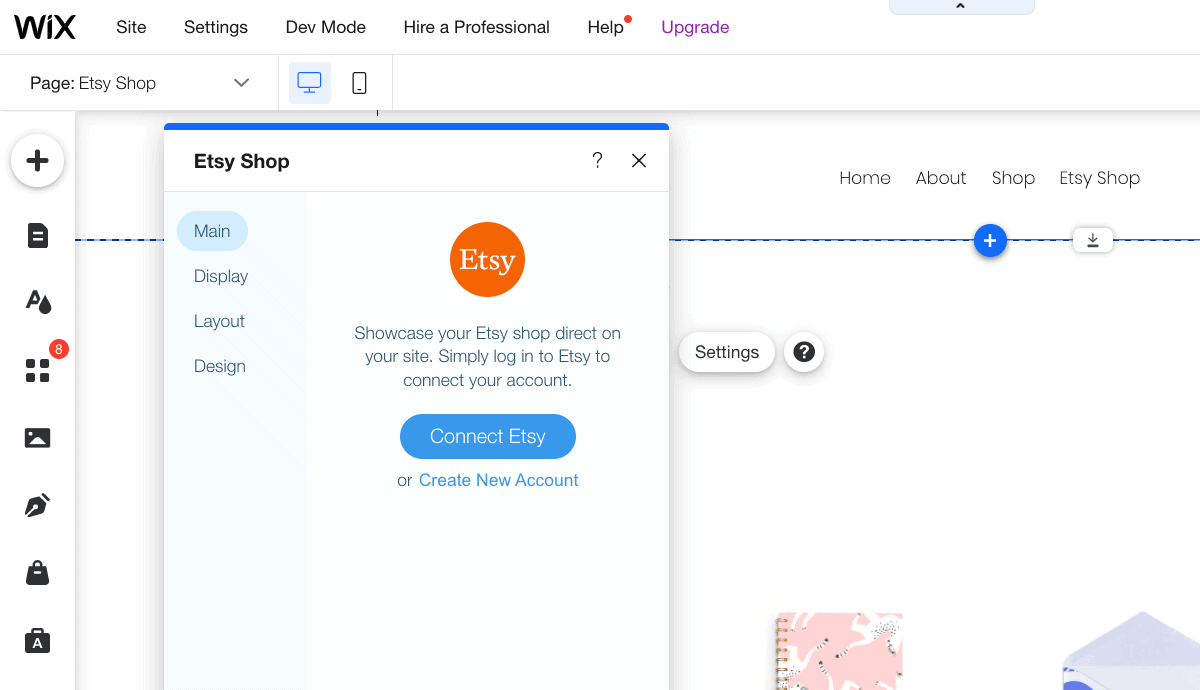 connecting to etsy shop on wix