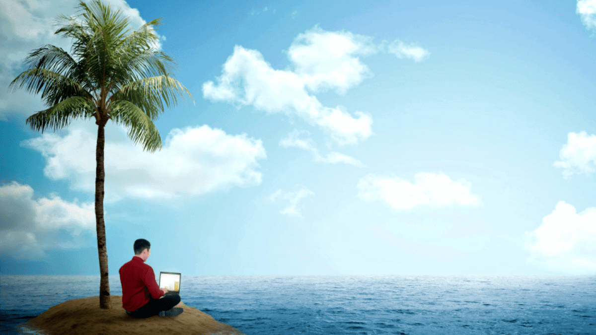 man working on a lone island