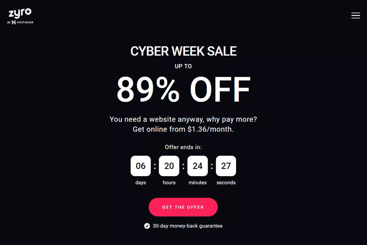 zyro cyber monday 2021 89% OFF